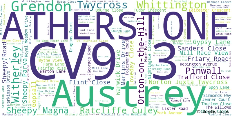 A word cloud for the CV9 3 postcode